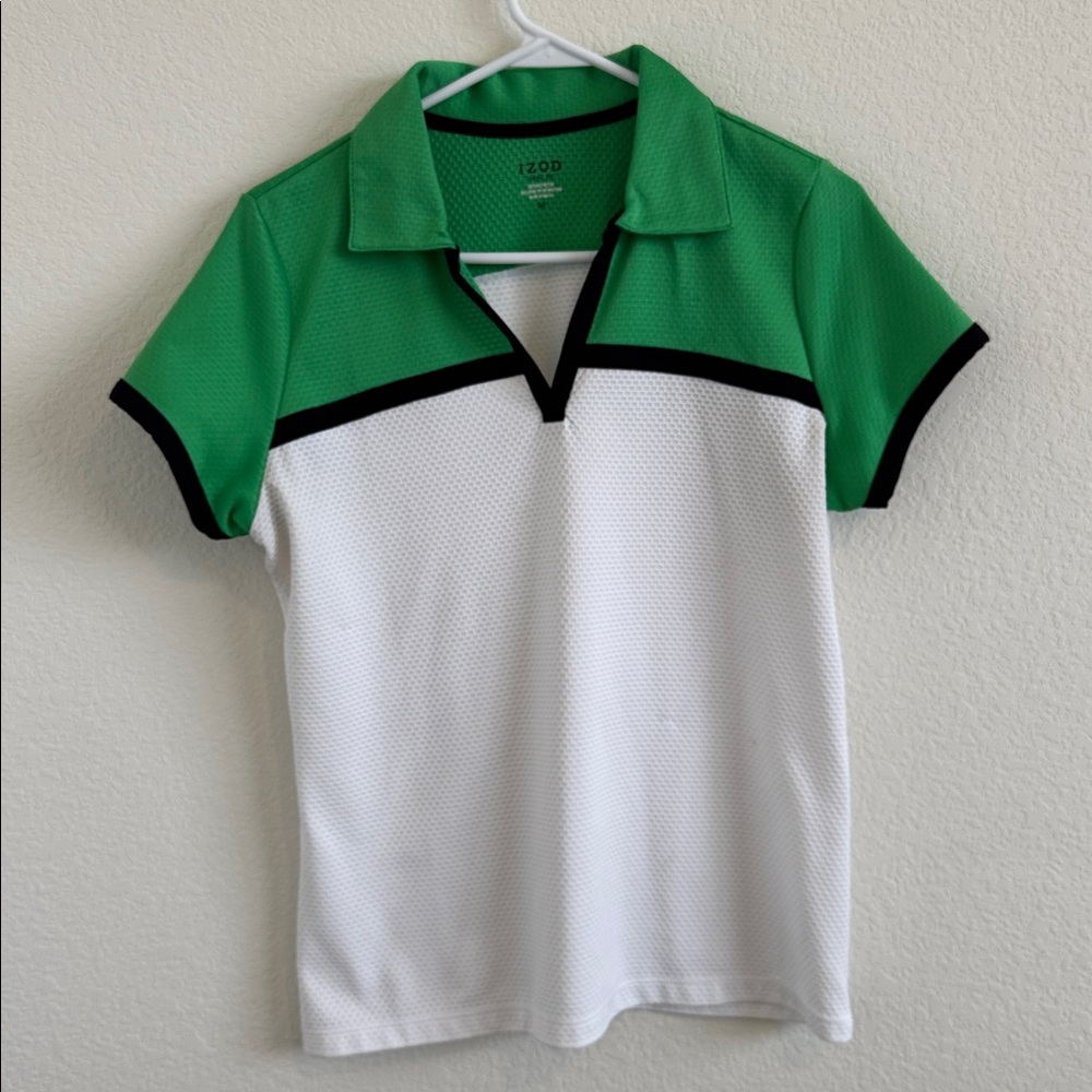Izod Green and White Golf Polo